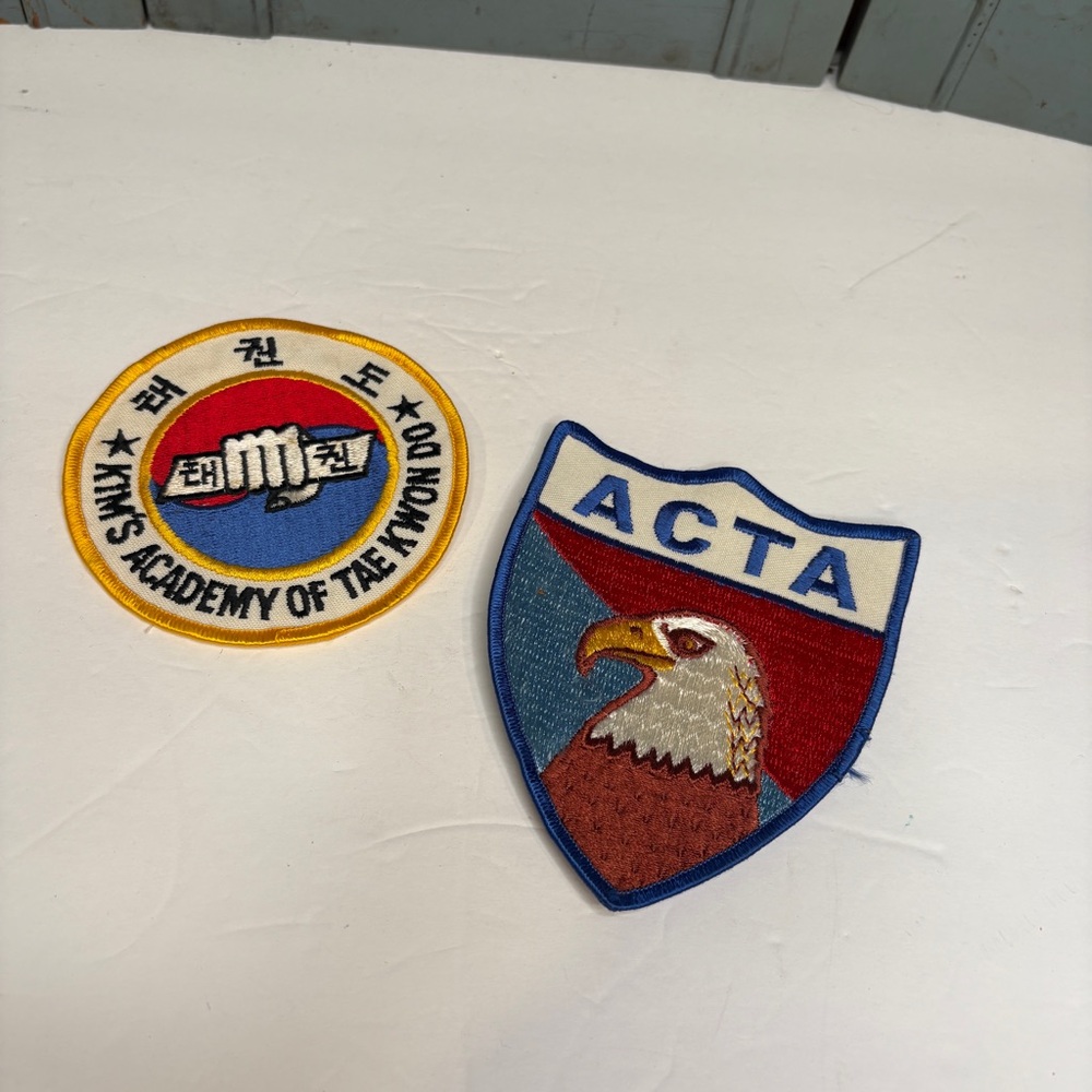 2 Vintage Tae Kwon Do Patches KIM'S ACADEMY OF TAE KWON DO & ACTA Eagle Shield